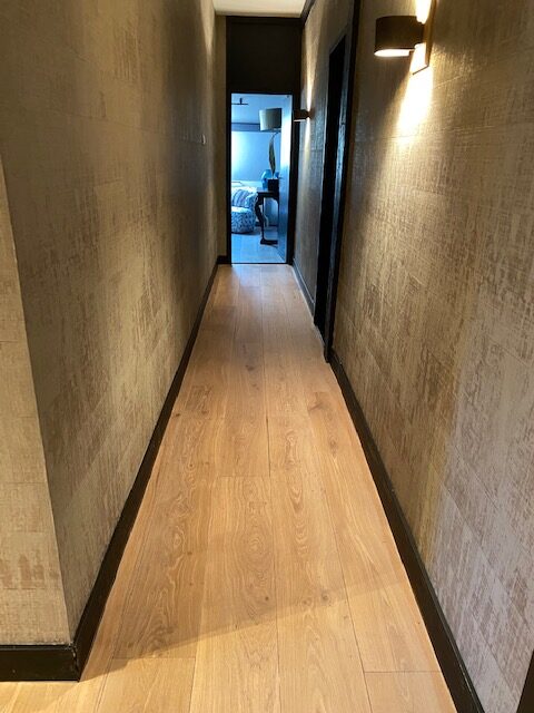 corridor with solid oak parquet finished with royl 2k color oil and royl matt lacquer finish