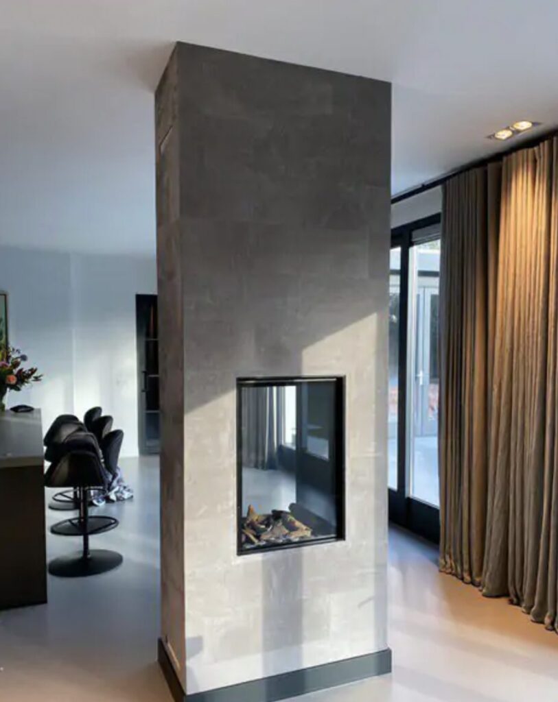 leather walls fireplace roomdivider